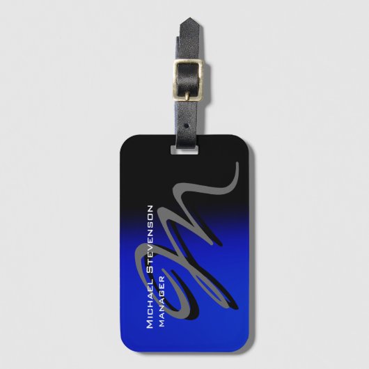 Uniek Zwart Blauw Monogram Bagagelabel (Voorkant (verticaal))