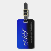 Uniek Zwart Blauw Wit Script Monogram Bag Label Bagagelabel (Voorkant verticaal)