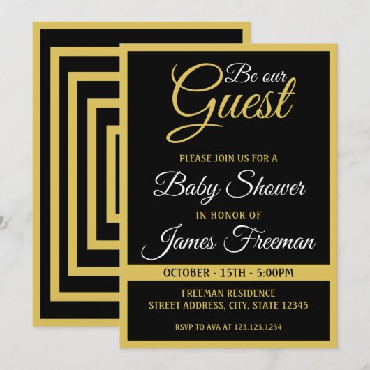 Uniek zwart en goud Baby shower Kaart (Voorkant / Achterkant)