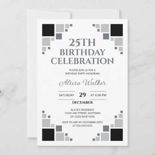 Uniek Zwart Grijs Digitaal Lijst Hoek Verjaardag Kaart (Voorkant)