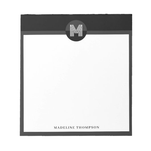Uniek zwart grijs wit geometrisch modern monogram notitieblok (Voorkant)