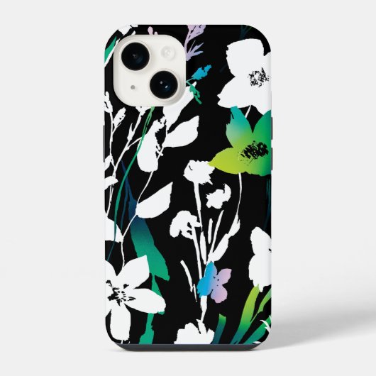 Uniek Zwart & Wit Bloemen & Helder Kleurenaccent iPhone Hoesje (Achterkant)