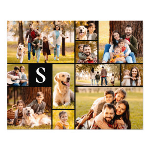 Unieke 11 Photo Collage Eenvoudig Monogram Zwart Foto Afdruk