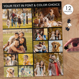 Unieke 12 foto collage eenvoudige tekst zwart legpuzzel