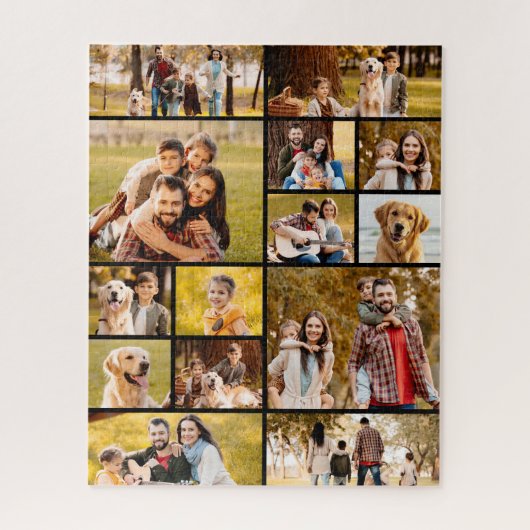 Unieke 14 Foto Collage Eenvoudig Zwart Legpuzzel (Verticaal)