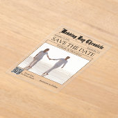 Unieke 1 Foto QR Code Krant Save the Date Acryl Uitnodigingen (Laagn)