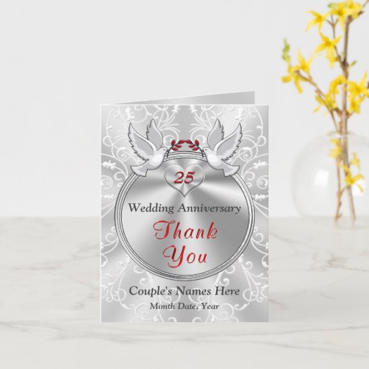 Unieke 25e bruiloft Jubileum dank u kaarten (Gele Bloem)