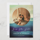 Unieke 2 Abstracte overlay voor Navy Blue Save The Date (Voorkant)