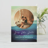 Unieke 2 Abstracte overlay voor Navy Blue Save The Date (Staand voorkant)