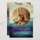 Unieke 2 Abstracte overlay voor Navy Blue Save The Date (Voorkant / Achterkant)