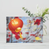 Unieke 3D Red & Gold Lantern Winter Foto CNY 2023 Feestdagenkaart (Staand voorkant)
