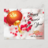 Unieke 3D Red Lantern Photo Lunar New Year Rabbit Feestdagenkaart (Voorkant)
