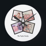 Unieke 4 foto-collage op maat ronde klok<br><div class="desc">4 Foto Collage Persoonlijke Sjabloon wandklok ...  voeg gewoon uw eigen foto's en tekst toe aan deze geweldige muurklok ...  gemakkelijk te personaliseren ...  aanpasbare fotosjabloonklok van Ricaso - perfecte cadeauideeën</div>