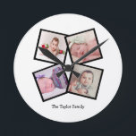 Unieke 4 foto-collage op maat ronde klok<br><div class="desc">4 Foto Collage Persoonlijke Sjabloon wandklok ...  voeg gewoon uw eigen foto's en tekst toe aan deze geweldige muurklok ...  gemakkelijk te personaliseren ...  aanpasbare fotosjabloonklok van Ricaso - perfecte cadeauideeën</div>