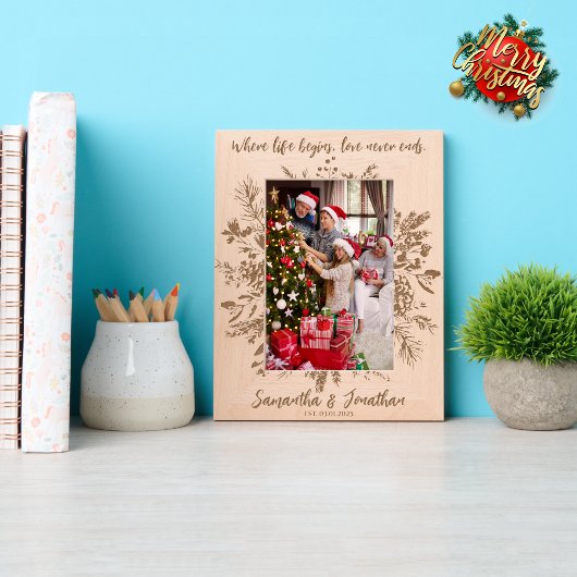 Unieke Aangepaste Naam Familie Kerstfoto Gegraveerde Lijstjes