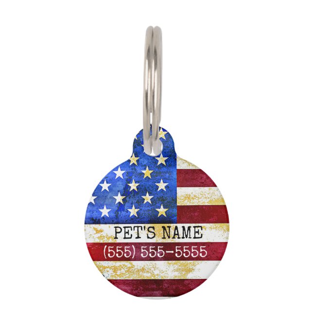 Unieke, aangepaste Rustige Amerikaanse vlag Huisdierpenning (Voorkant)