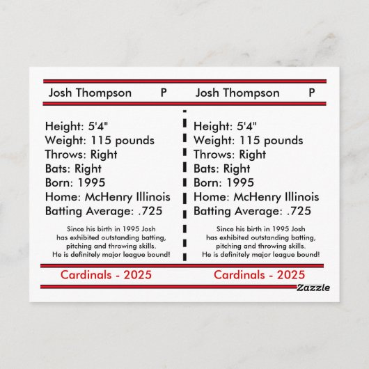 Unieke aanpasbare honkbalkaart briefkaart (Achterkant)
