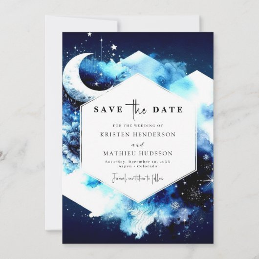 Unieke aardse maanverlichte bruiloft save the date (Voorkant)