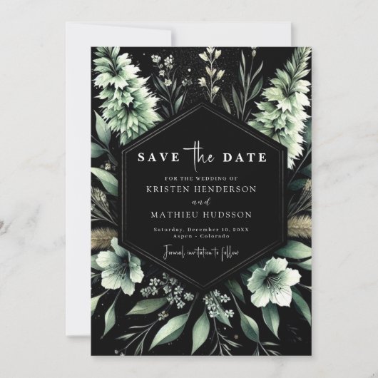 Unieke aardse typografie Sage Green Wedding Save The Date (Voorkant)