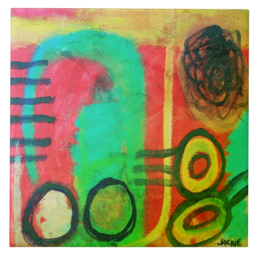 Unieke Abstracte Acryl Schildering Tegeltje (Voorkant)