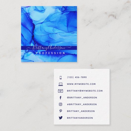 Unieke Abstracte Agaat Blue Custom Vierkante Visitekaartje (Voorkant / Achterkant)