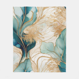 Unieke Abstracte alcoholinkt met gouden randjes Fleece Deken