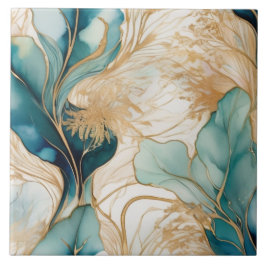 Unieke Abstracte alcoholinkt met gouden randjes Tegeltje