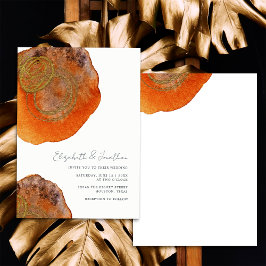 Unieke Abstracte Aquarel Verbrande Oranje Trouwkaa Kaart