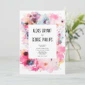 Unieke Abstracte Artsy Waterverf Bloemenbruiloft Kaart (Staand voorkant)