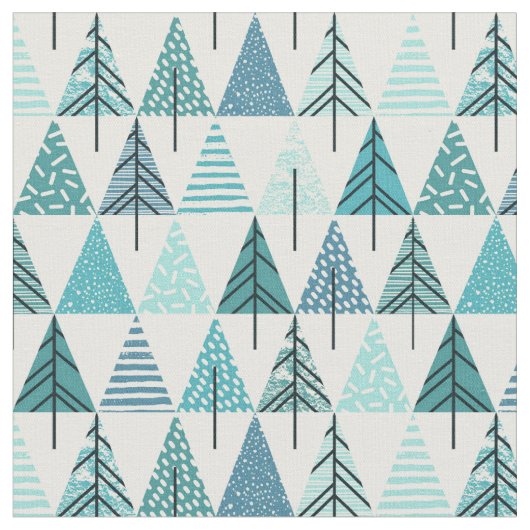Unieke Abstracte blauwe kerstbomen Stof (Close Up)