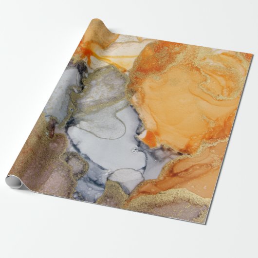 Unieke Abstracte gouden zwarte Oranje kunst Cadeaupapier (Uitgerold)