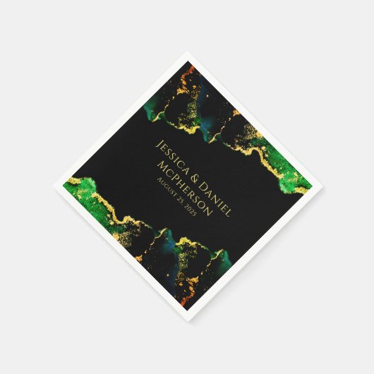 Unieke Abstracte Groene Zwart Gouden Bruiloft Servet (Hoek)