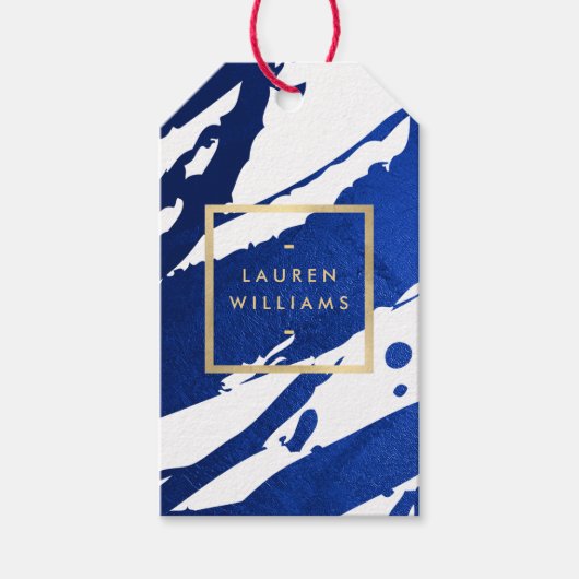 Unieke Abstracte Indigo Blue-penseelstreken Cadeaulabel (Voorkant)