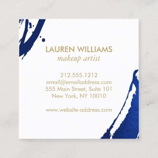 Unieke Abstracte Indigo Blue-penseelstreken Vierkante Visitekaartje (Achterkant)