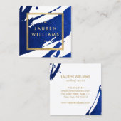 Unieke Abstracte Indigo Blue-penseelstreken Vierkante Visitekaartje (Voorkant / Achterkant)