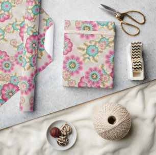Unieke abstracte Japanse bloemen kunstpatroon Cadeaupapier
