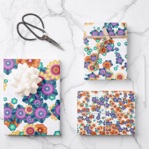 Unieke Abstracte Japanse Bloemen Kunstpatroon Inpakpapier Vel