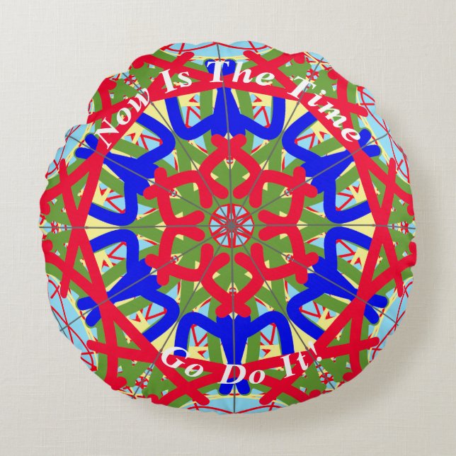 Unieke Abstracte kleurrijke Mandala Rond Kussen (Voorkant)