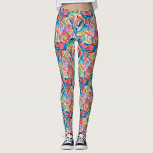Unieke Abstracte Kunst Regenboog Waterverf Patroon Leggings