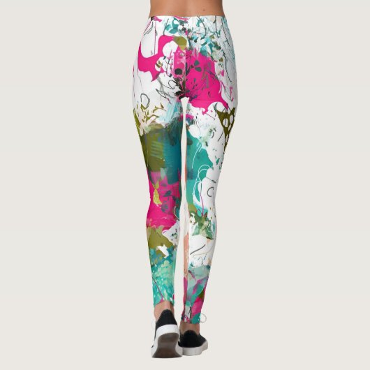 Unieke abstracte kunst roze en aqua leggings (Achterkant)