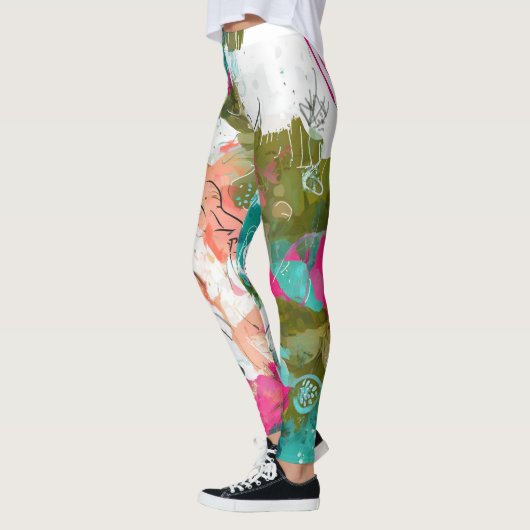 Unieke abstracte kunst roze en aqua leggings (Links)