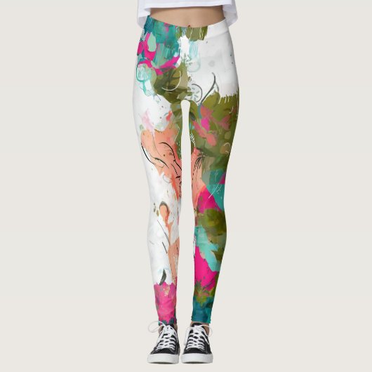 Unieke abstracte kunst roze en aqua leggings (Voorkant)
