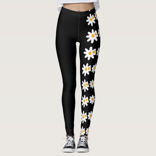 Unieke abstracte leggings met zwarte florale bloem (Voorkant)