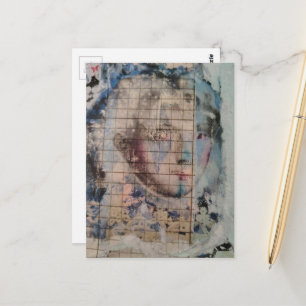Unieke abstracte persoon mixed media collage briefkaart