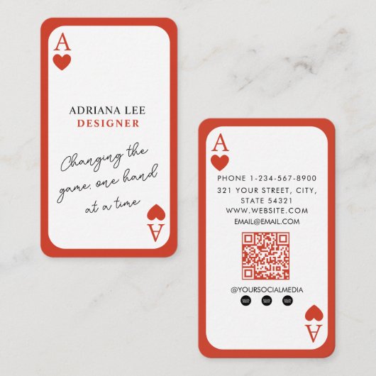 Unieke Ace Hearts Vastgoedmakelaar QR Code Modern Visitekaartje (Voorkant / Achterkant)