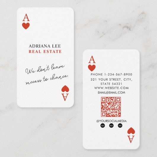 Unieke Ace Hearts Vastgoedmakelaar QR Code Visitekaartje (Voorkant / Achterkant)