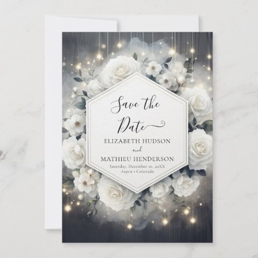 Unieke afdrukbare witte rozen bruiloft save the date (Voorkant)