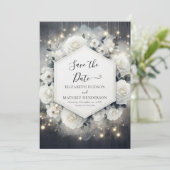 Unieke afdrukbare witte rozen bruiloft save the date (Staand voorkant)