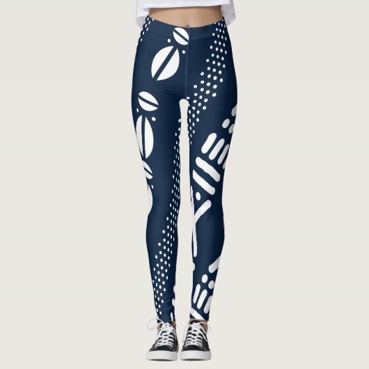 Unieke African Blue Bogolan Leggings (Voorkant)