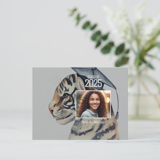 Unieke afstudeeruitnodiging met foto briefkaart (Staand voorkant)